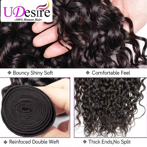 UDesire Water Wave Human Hair Bundles Wet and Wavy Bundles Human Hair Water Wave 22 24 26 Inch 100% Unprocessed Curly Hair Extensions Natural Black