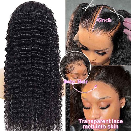 Leximi 18 Inch Deep Wave Lace Front Wigs Human Hair 13x6 HD Lace Frontal Wigs Human Hair Pre Plucked Deep Curly Lace Front Wigs For Women