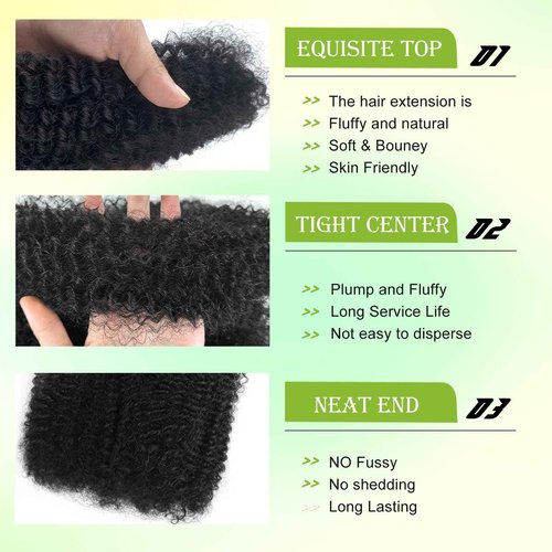 poetically 16 Inch Afro Kinky Curly Human Hair Afro Kinkys Bulk Human Hair 2 Bundles 100/Packs Kinky Twist Hair Curly Hair Extensions for Dreadlocks, Loc Repair,Twists