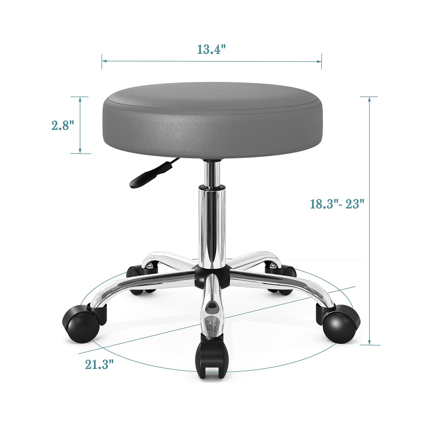 HOOMIC Rolling Stools with Wheels Salon Office Shop Bar Adjustable Spa Tattoo Massage Medical Swivel Drafting Stool with PU Leather Cushioned in Grey