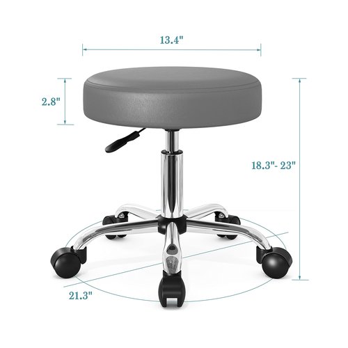 HOOMIC Rolling Stools with Wheels Salon Office Shop Bar Adjustable Spa Tattoo Massage Medical Swivel Drafting Stool with PU Leather Cushioned in Grey