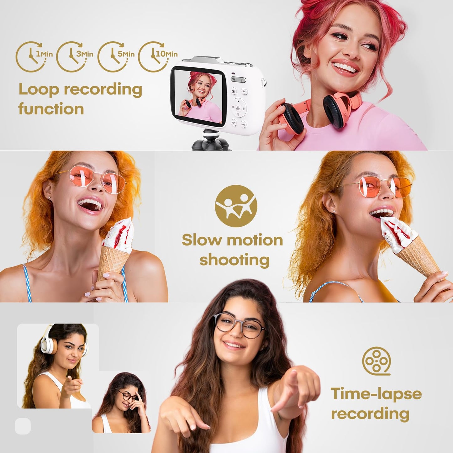 5K Vlogging Camera,80MP UHD Portable Digital Cameras for Vlogging,18X Zoom Travel Point and Shoot Camera with 32GB TF Card,Photography Cameras for Beginners Teen - White