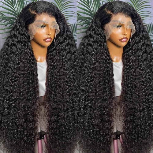 Squ&cir 13x4 Deep Wave Glueless Lace Front Wigs - Wet & Wavy, Pre-Plucked Curly, 26 Inch
