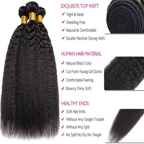 Kinky Straight Bundles Human Hair 16 18 20 Inch Natural Black Color Unprocessed Brazilian Virgin Hair Extensions