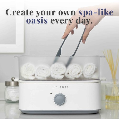 Zadro Towel Steamer with Tongs, 850W Heater, 8L Tray, 1.7L Tank, 30-min Timer for Facials, Manicures, Pedicures, Shaving (13"x12", 120V/850W, 8L, Blue/Gray)