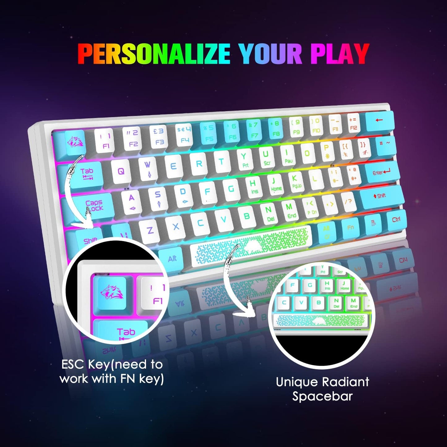 60% Gaming Keyboard and Mouse Combo Small Mini RGB Backlight Mechanical Feeling and Mechanical RGB 6400 DPI Honeycomb Optical Mouse,Gaming Mouse pad for Gamers and Typists Black