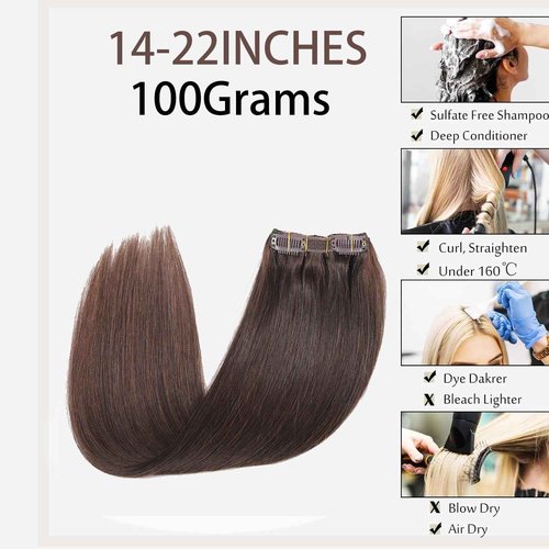 Ornate Hair Extensions Brown Real Human Hair Darkest Brown 100g Invisible Removable Thick Straight Fishing Line 8 Pieces Per Set Clip in Extensions Human Hair (4# clip in human hair, 22 inches-100g)