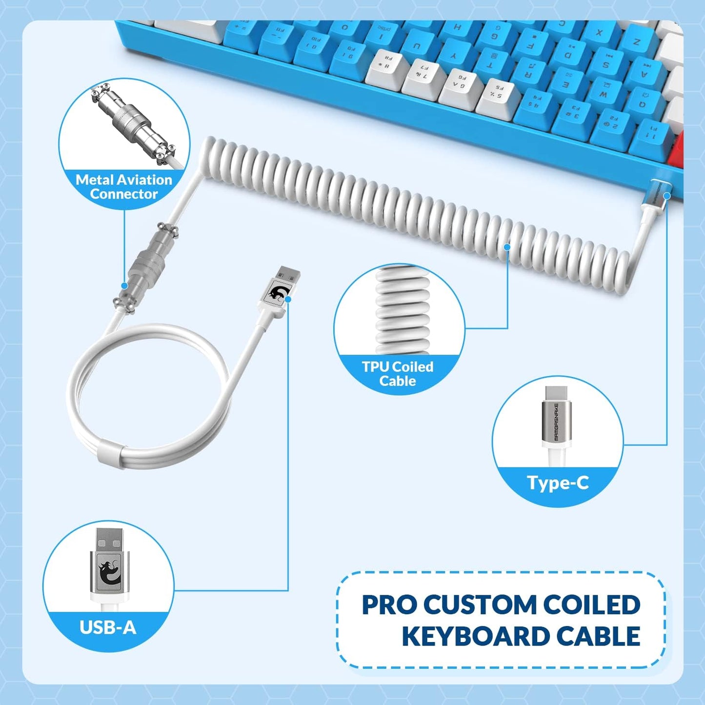 ZIYOU LANG RK-T8 Wired 65% Mechanical Gaming Keyboard with RGB LED Backlit Anti-ghosting TKL Mini 68 Key Custom Coiled C to A Cable Tactile Blue Switch for PS4 PS5 Xbox PC Mac Gamer(White/Blue/Red)