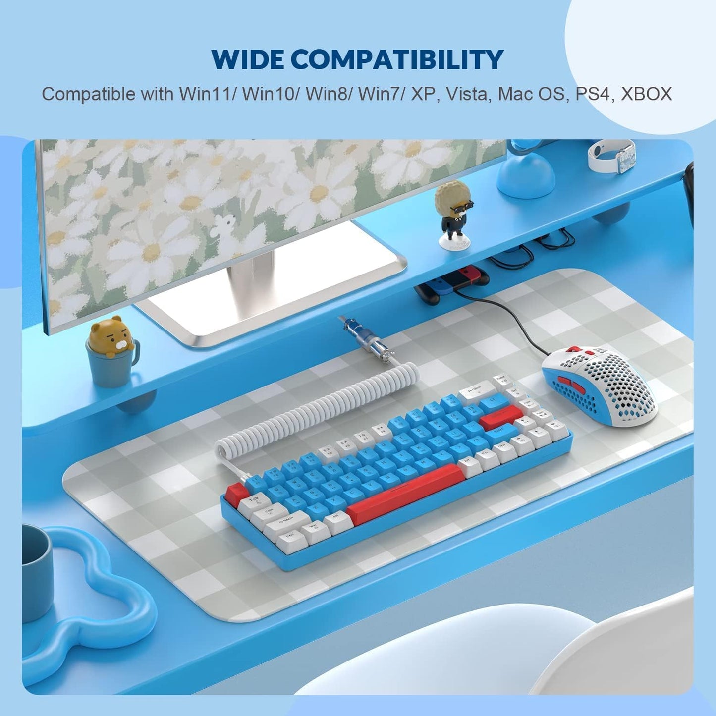 ZIYOU LANG RK-T8PR0 Wired 65% Mechanical Gaming Keyboard and Mouse Combo with RGB LED Backlit Anti-ghosting TKL Mini 68 Key Coiled C to A Cable Tactile Blue Switch for PS4 PS5 Xbox PC Mac Gamer(Green)