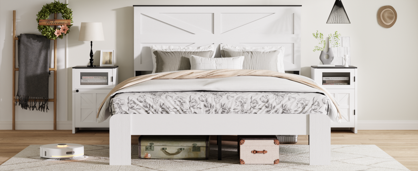 Queen Wood Platform Bed Frame with Headboard & Underbed Storage