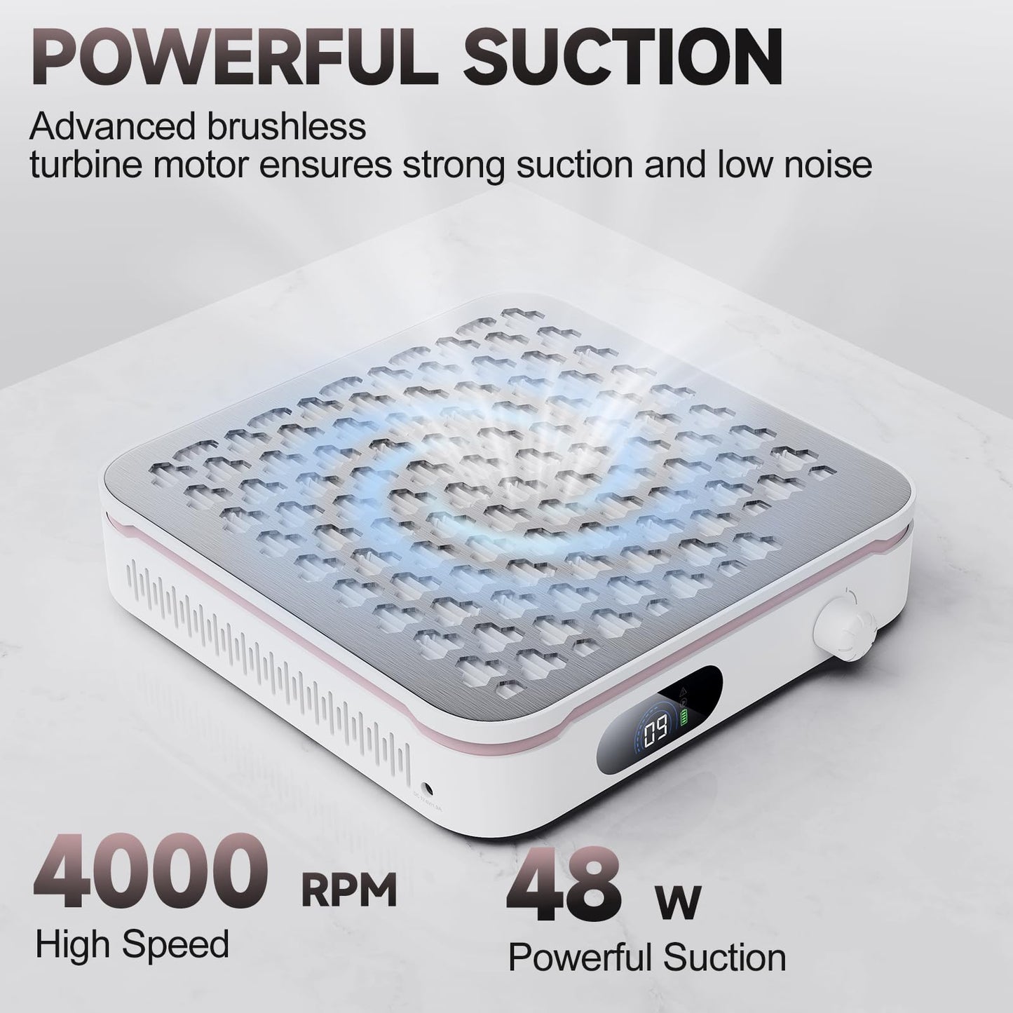 48W Cordless Nail Dust Collector with 10 Speed Settings, Powerful Suction Nail Vacuum for Manicure Table, Resin/Nail Dust Cleaner for Acrylic & Gel Nails, Salon & Home Use