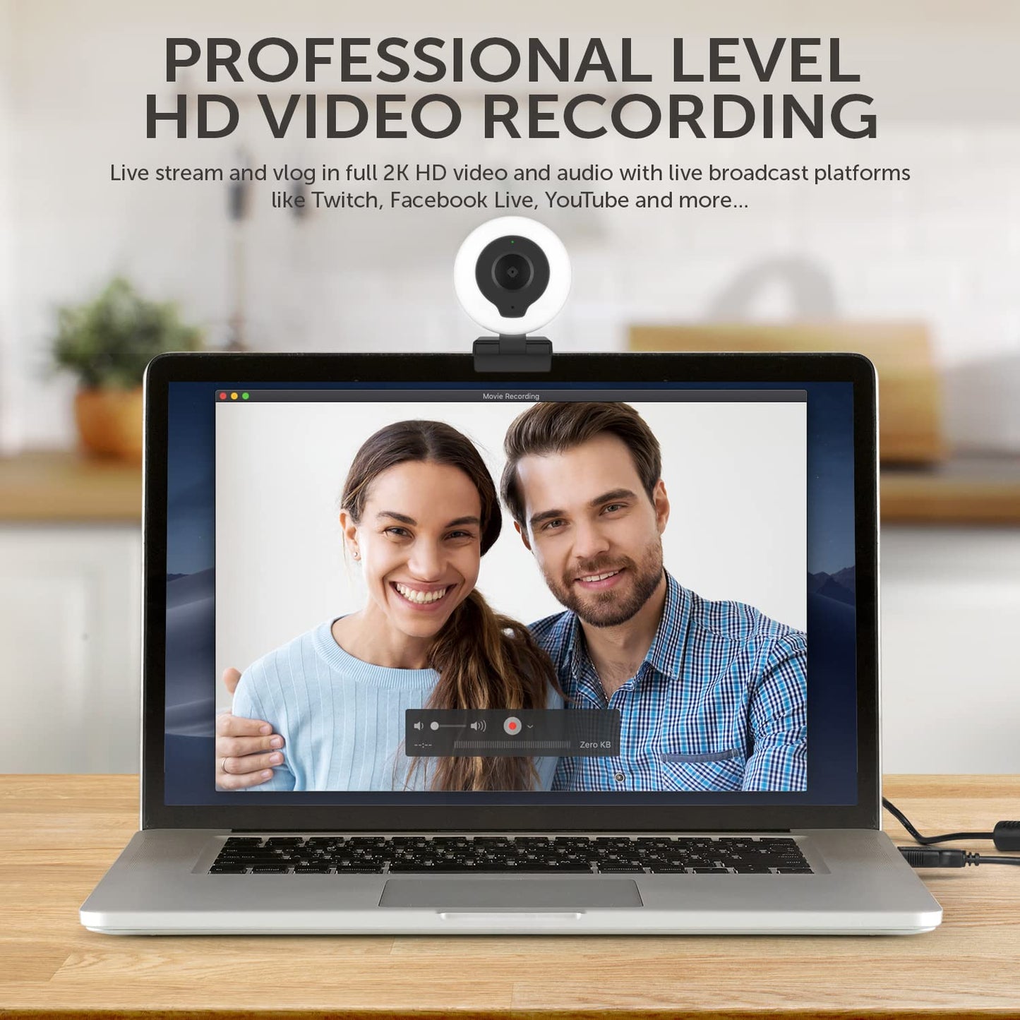 Aluratek 2K HD Ring Light Webcam with Auto Focus w/Tripod