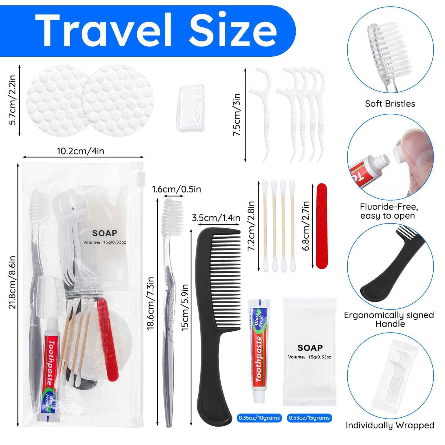 LLHQAMT Travel Toothbrush Kit, Hygiene Kit Comes in A Double Sealed Individual Package, Personal Hygiene Kit for Hotel, Camping, Home and Travel (50 Set)