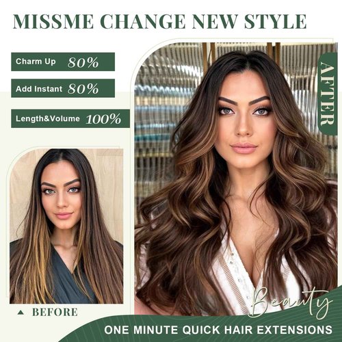 Missme Clip In Hair Extensions Real Human Hair,14in 110g 7pcs Balayage Dark Brown Mixed Chestnut Brown Invisible Straight Seamless Clip Ins Hair Extensions For Women