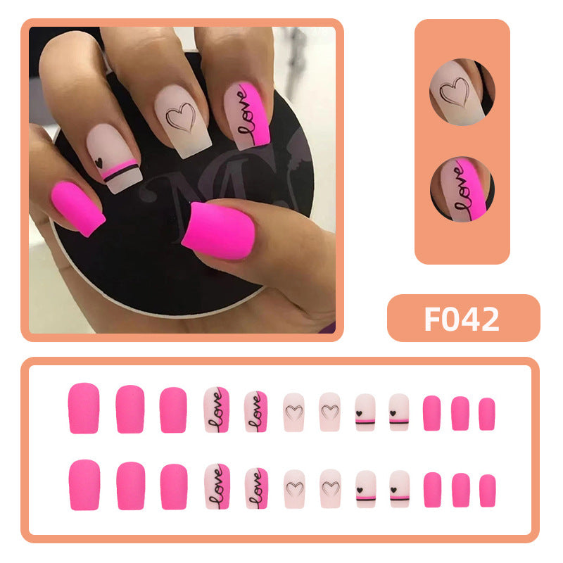 Magenta Love Nail Wraps & False Nails Set for Manicure - Valentine's Day Style