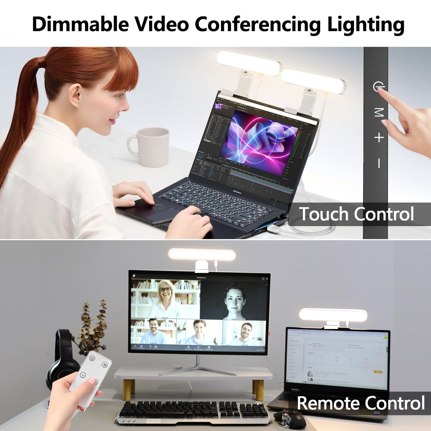 yAyusi Dual-lamp Video Conference Lighting, LED Streaming Light with Remote and Touch Control, Zoom Lighting for Computer,Webcam Laptop Monitor Ring Light for Video Calls/Zoom Meetings/Video Recording