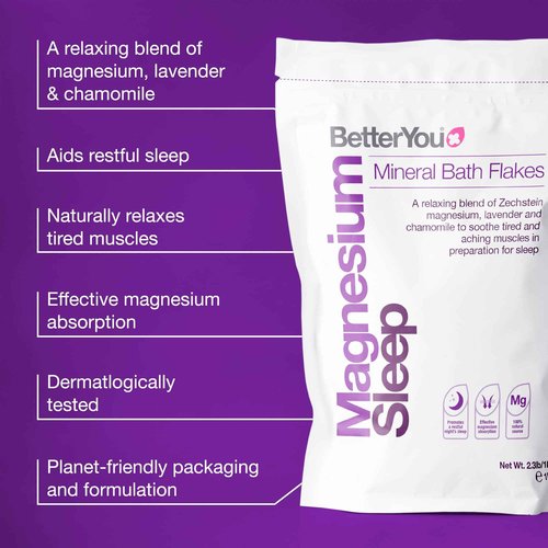 BetterYou Magnesium Sleep Mineral Bath Flakes - Mineral Bath Salts for Muscle Relaxation - Soothing Sore Muscle Soak - Natural Vegan Formula - 2.3 lb (Pack of 5)