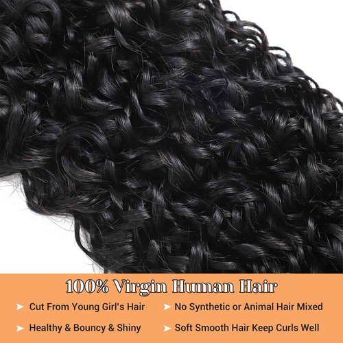 Curly Human Hair Bundles 16 18 20 Inches 3Pcs Water Wave Burmese Curly Bundles Human Hair Weave with Spiral End 3C4A Quick Weave Hair for Women Natural Black