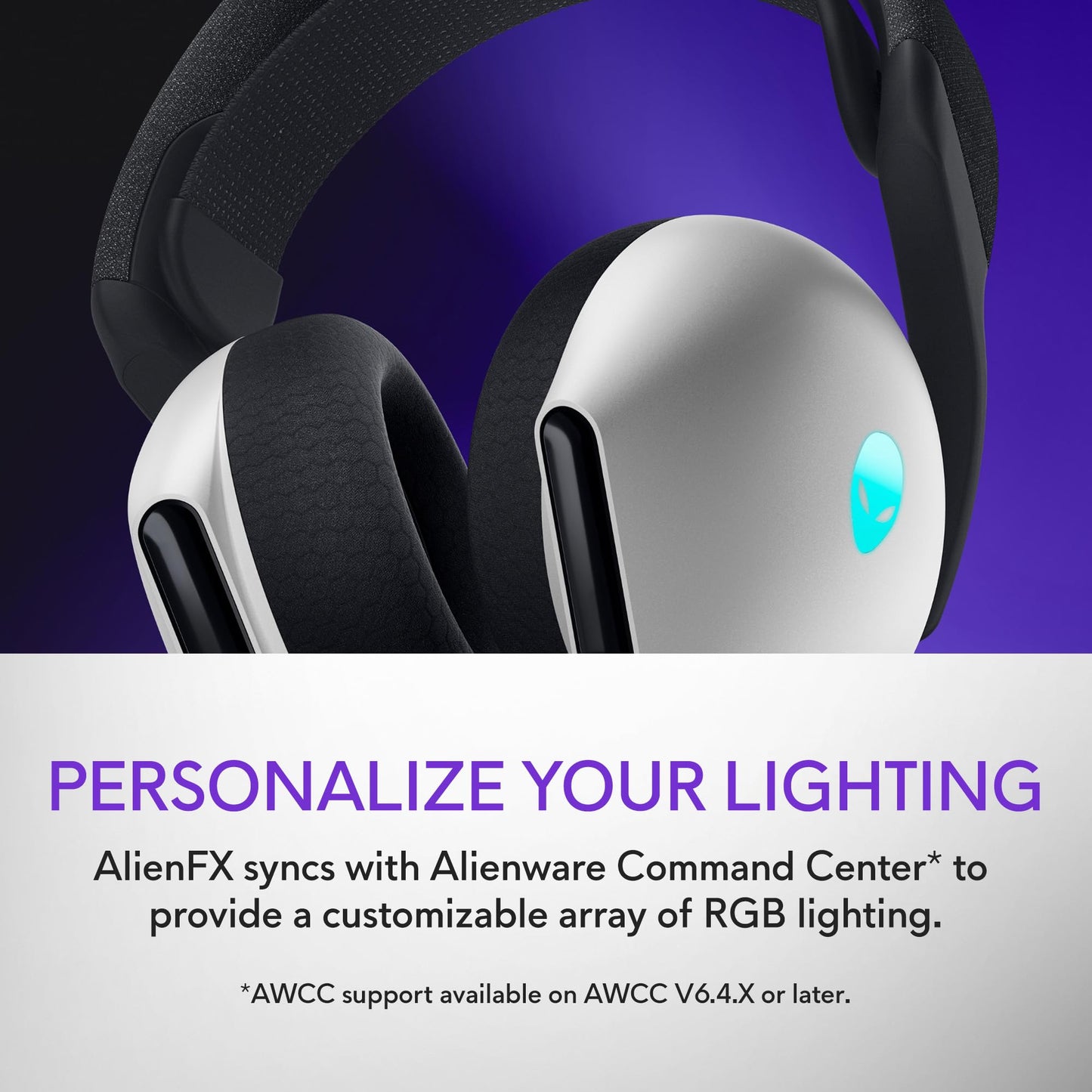 Alienware Tri-Mode Wireless Gaming Headset AW725H - Wired/Wireless, Bluetooth 5.3, Audio Output - 20 Hz, Mini-Phone (3.5mm), Battery Talk Time Up to 55 Hrs (Bluetooth), Lunar Light
