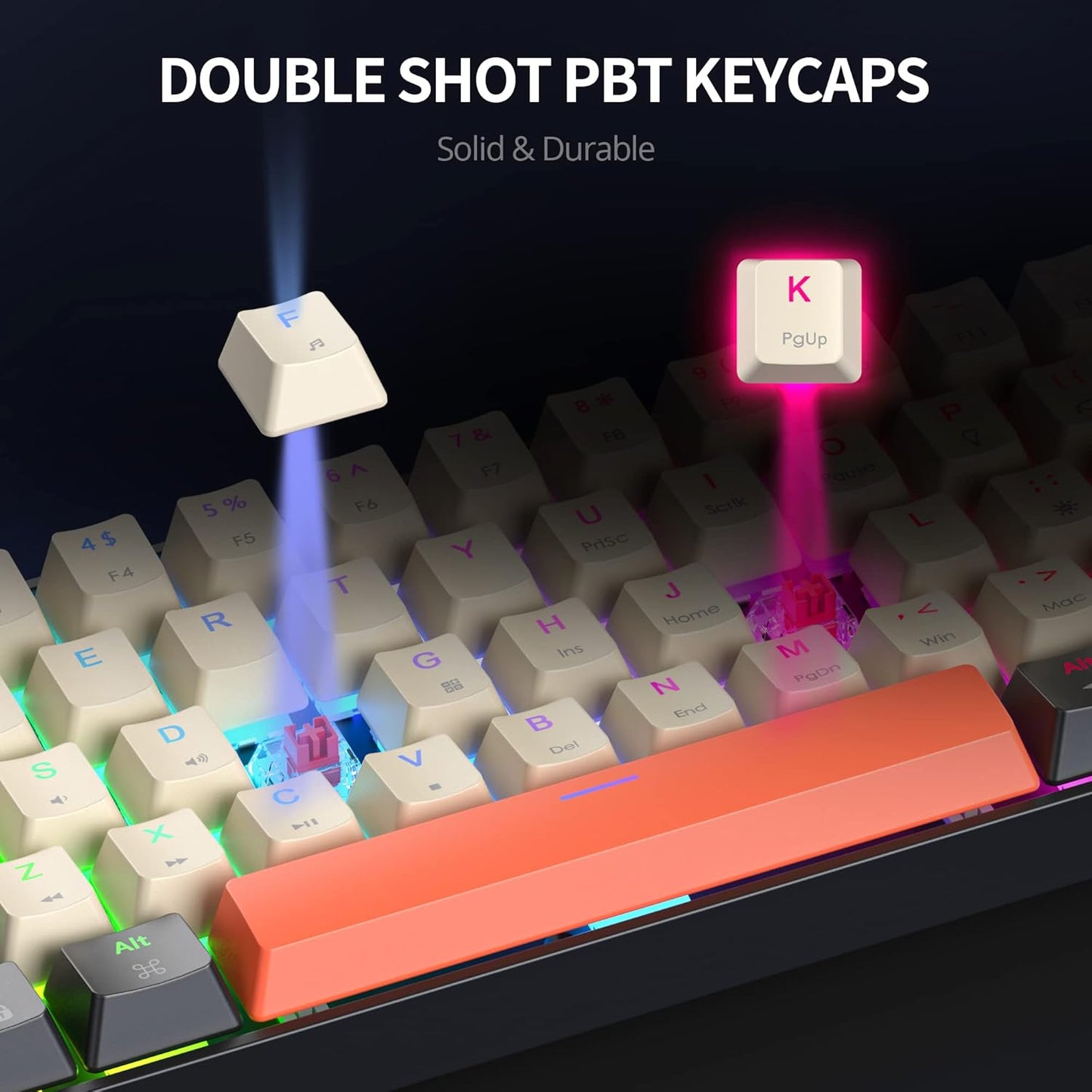60 Percent Gaming Keyboard Mechanical with Linear Red Switch, 65% Wired Ultra-Compact Mini Keyboard Rainbow with PBT Keycaps for Ps4/Ps5/Xbox(68 MonsterB)