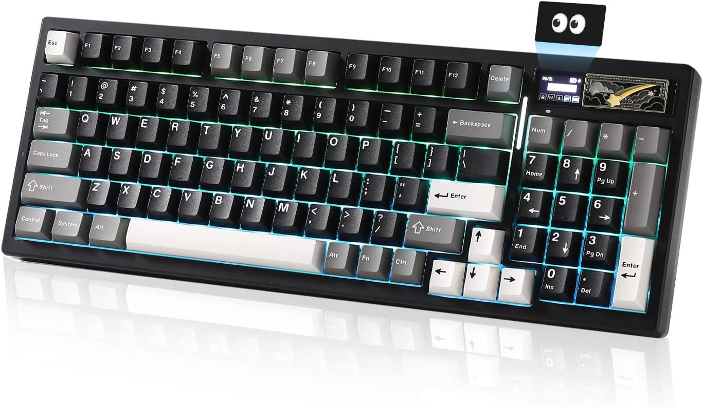 YUNZII IF99 Wireless Mechanical Gaming Keyboard(Black, Cocoa Cream V2 Switch), MOG Dye Sub PBT Keycaps(Pink Ice Cream)