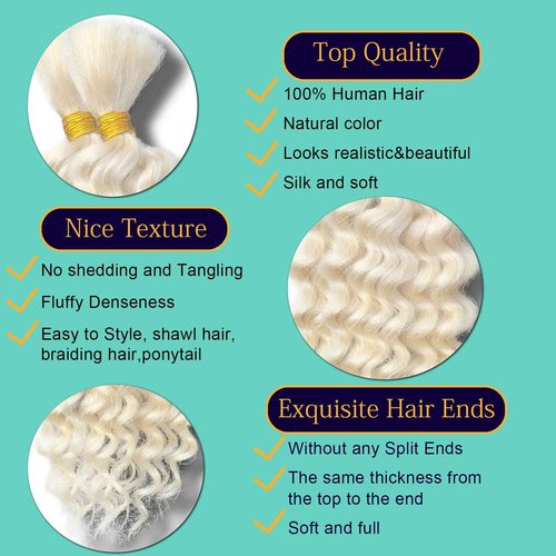 613 Blonde Braiding Hair - 18 Inch, 100g, 2 Bundles, Deep Water Wave, Bulk, No Weft, Micro Braiding Hair for Boho Braids, Wet and Wavy Human Hair Extensions