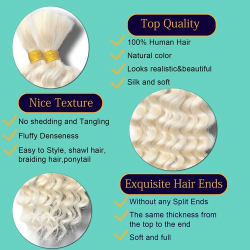 613 Blonde Braiding Hair 22 Inch 100g Deep Water Wave Bulk Human Hair for Braiding Curly Human Hair for Boho Braids Wet and Wavy Human Hair Extensions No Weft Micro Braiding Hair