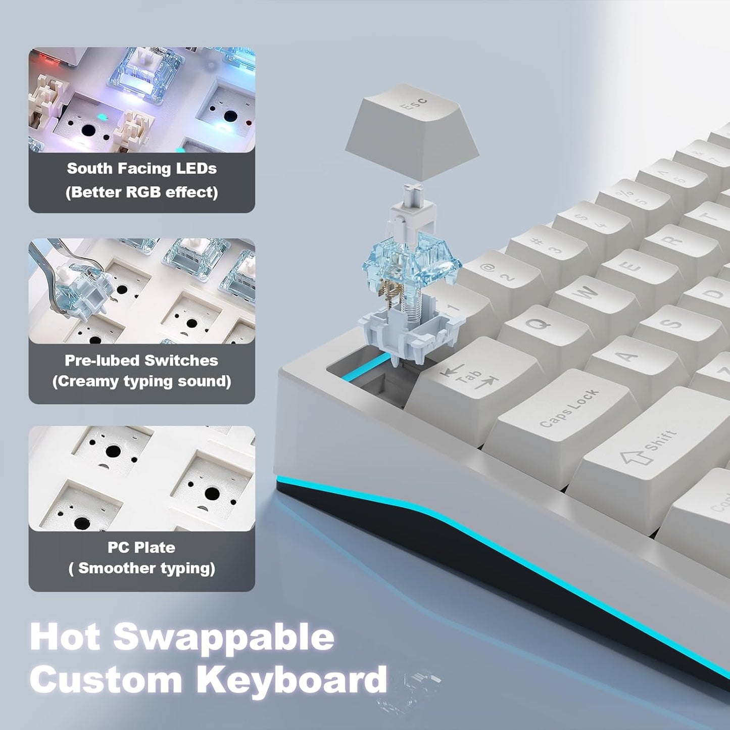 YUNZII AL65 Wireless Mechanical Keyboard, Full Aluminum CNC,Support QMK/VIA Software Gasket Structure,60% Hot Swappable with RGB Backlit BT/2.4G/USB-C for Mac/Windows(Black, Milk V2)
