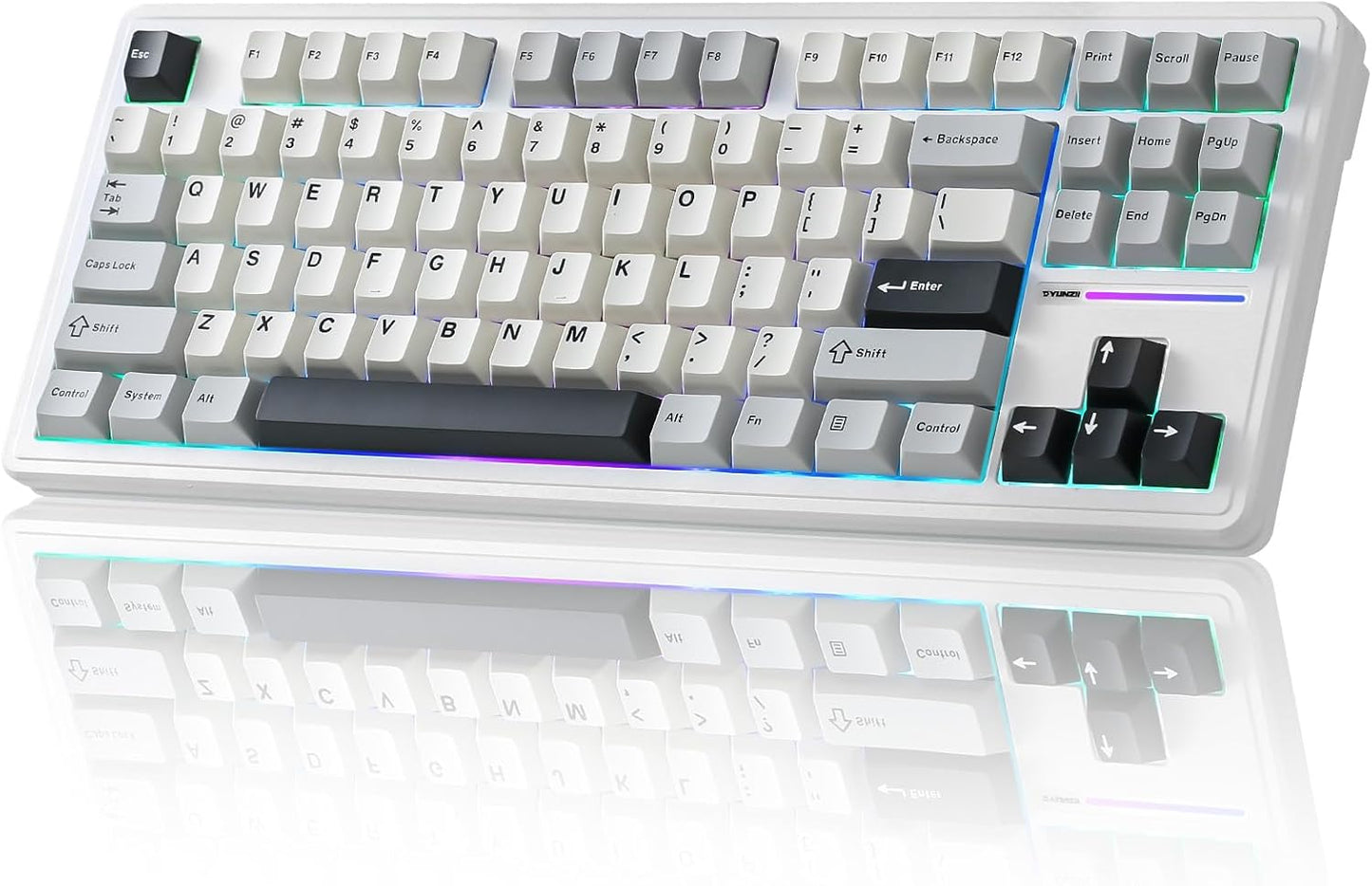 YUNZII YZ87 Gasket Mechanical Keyboard,TKL Wireless Hot Swappable with 5-Layer Padding, BT5.0/2.4G/USB-C NKRO RGB Backlit for Win/Mac(White Line, Milk Switch)