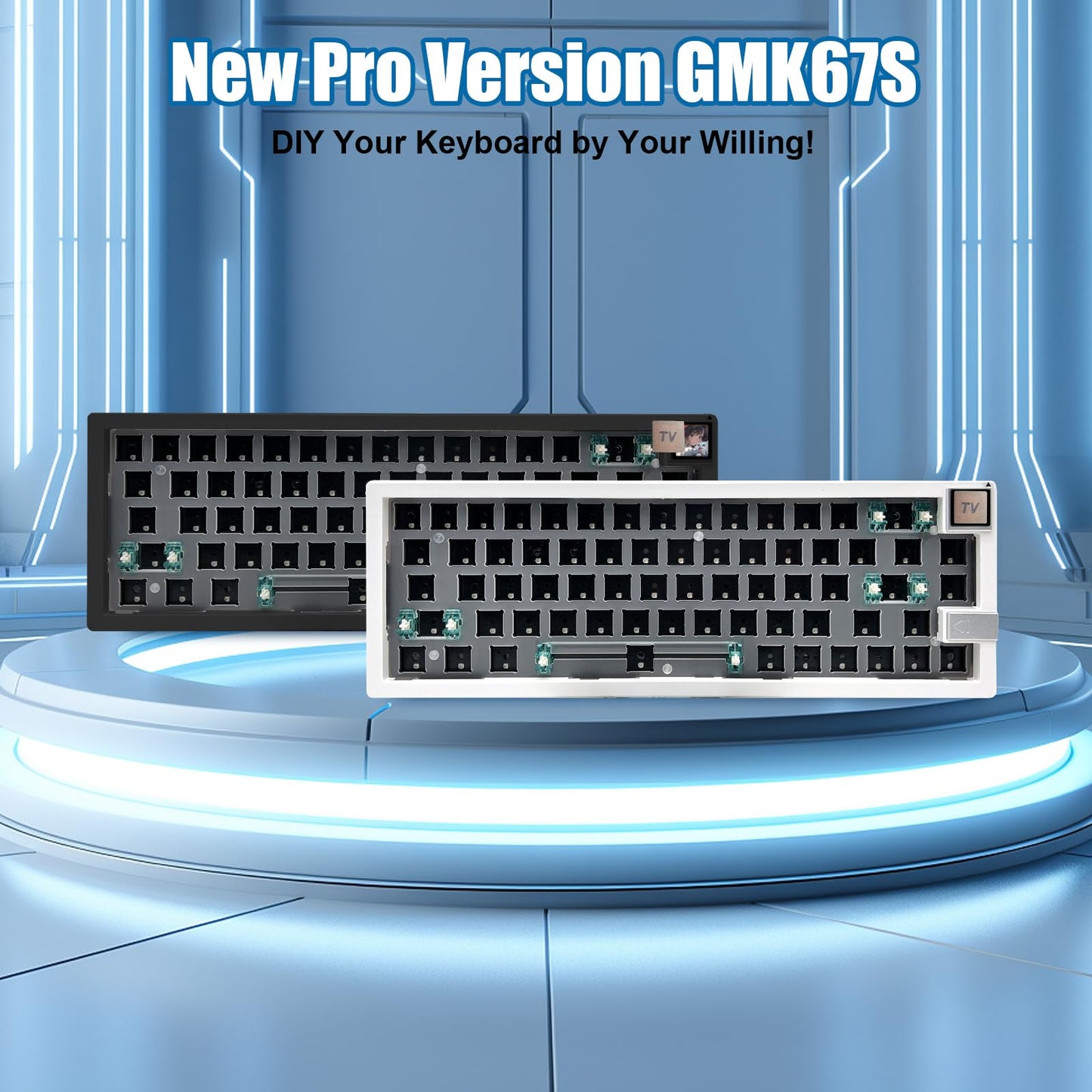ZMX GMK67S Keyboard Barebones Kit,65% Gasket Mount Hot Swap PCB Tri-Mode BT5.0/2.4G/Type-C Wireless Mechanical Keyboard with TFT-LCD Screen VIA Programmable Custom RGB Gaming Keybaord DIY Kit (Black)