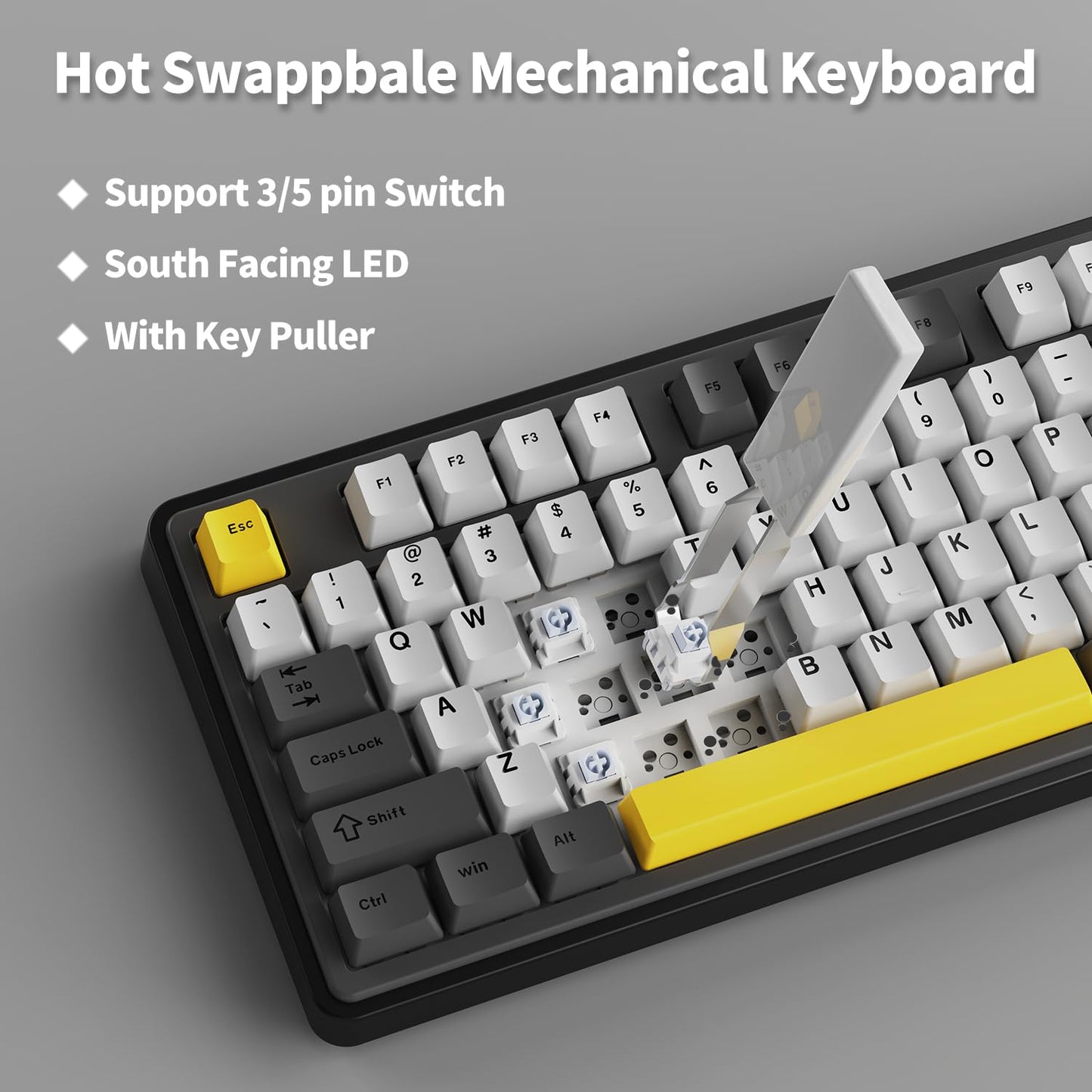 AJAZZ AK870 TKL Hot Swap Gasket Mount Mechanical Keyboard, 4000mAh Bluetooth/ 2.4G/ Type-C RGB Custom Keyboard, South Facing LED for Windows Mac, Flying Fish Switch