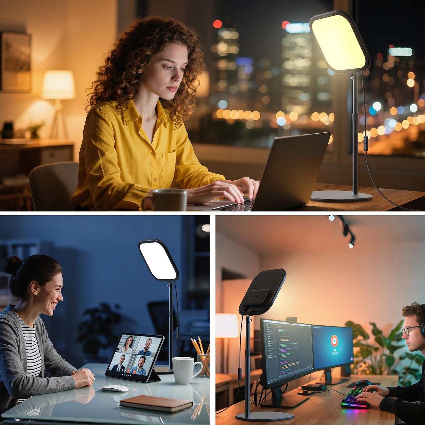 ALTSON 10in Zoom Lighting for Computer, Full-Screen LED Video Conference Light, Desk Ring Light with Stand and Phone Holder for Video Call, Webcam, Home Office, Podcast, Online Meeting, Live Streaming