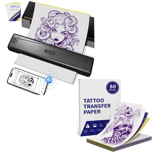 TATTMUS Tattoo Printer with 60pcs Transfer Paper, Wireless Thermal Tattoo Transfer Printer for Skin, Bluetooth Portable Stencil Printer for Tattooing Compatible with Smartphone & Pad