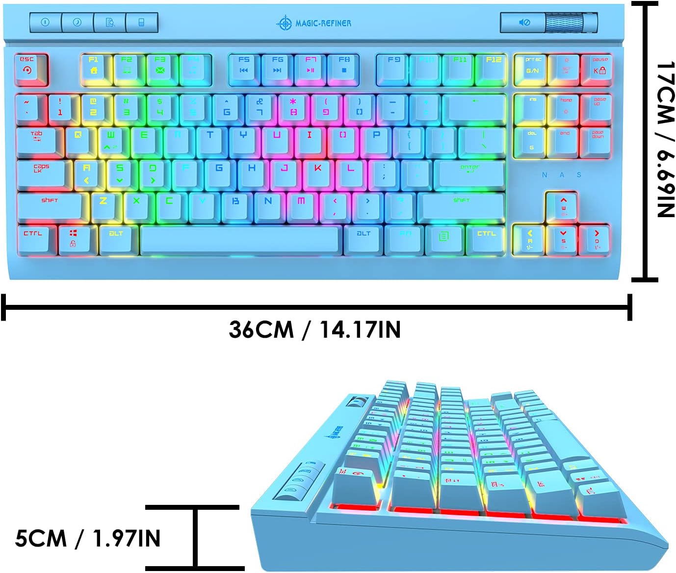 ZIYOU LANG Mechanical Gaming Keyboard, 87 Keys Chroma RGB LED Backlit, Blue Switch, USB-C, PC/Mac Compatible