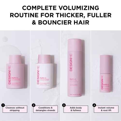 Design.Me PUFF.ME Hair Volumizer Bundle | Volumizing Shampoo, Conditioner, Powder, & Dry Texture Spray for Hair | Sulfate Free Shampoo & Color Conditioner with Styling Powder & Hair Texture Spray