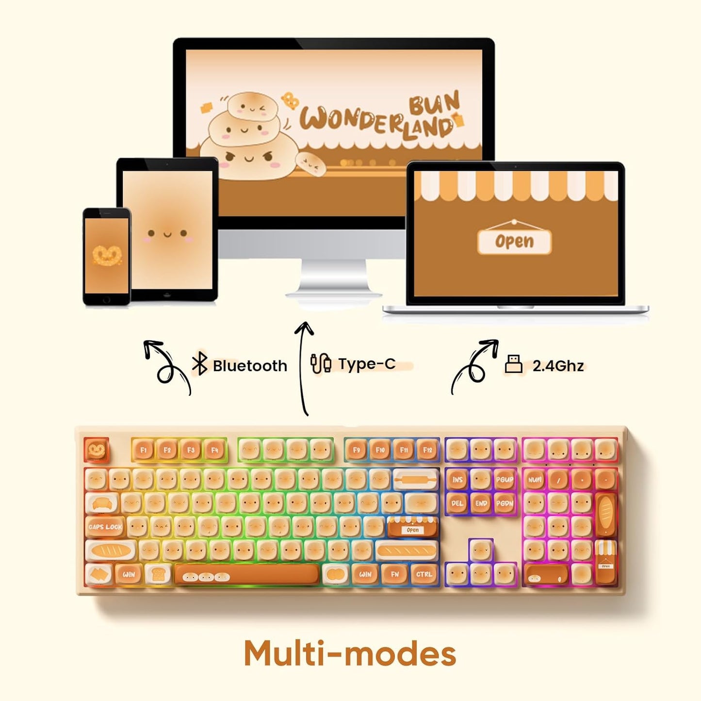 AKKO MG108B Colorful Cats Mechanical Keyboard Hot-Swappable Multi-Mode Gaming Keyboard with PBT Dye-Sub Mao Profile Keycaps Pre Lubed Piano Switch