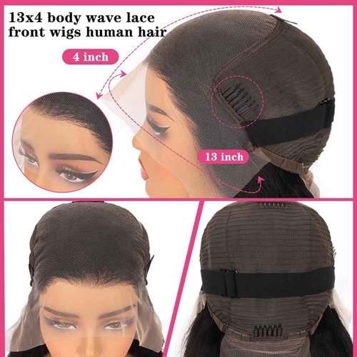 Devonia 13x4 Body Wave Lace Front Wigs Human Hair Pre Plucked 180 Density HD Lace Front Wigs for Women Wigs Human Hair Lace Frontal Natural Black Color Body Wave Wig 22 Inch