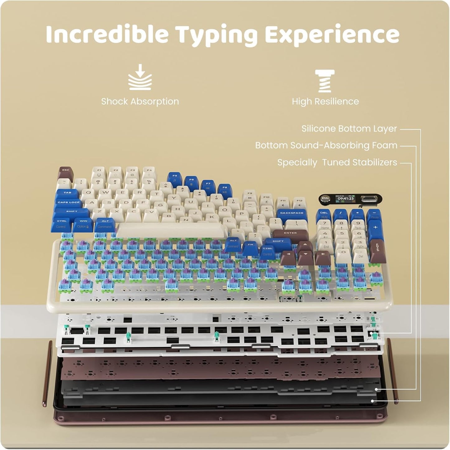 Z98 Creamy Keyboard, 94 Keys Wireless Mechanical Keyboard with Smart Display & Knob, Tri-Mode Connection
