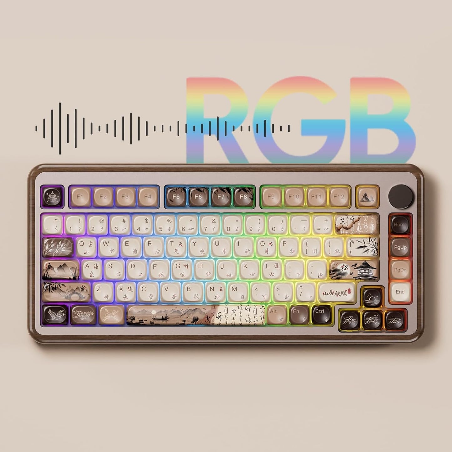 Akko MU02 Mechanical Keyboard with Walnut Wooden Case 75% RGB 2.4G Wireless/Bluetooth/Wired Hot-Swappable Gaming Keyboard with PBT Dye-Sub Keycaps for Mac & Win (Mountain Seclusion, Rosewood Switch)
