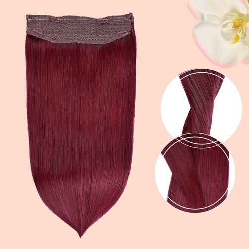 Halo Hair Extensions Real Human Hair - Straight&Invisible Red Halo Extensions Human Hair 20inch 100g