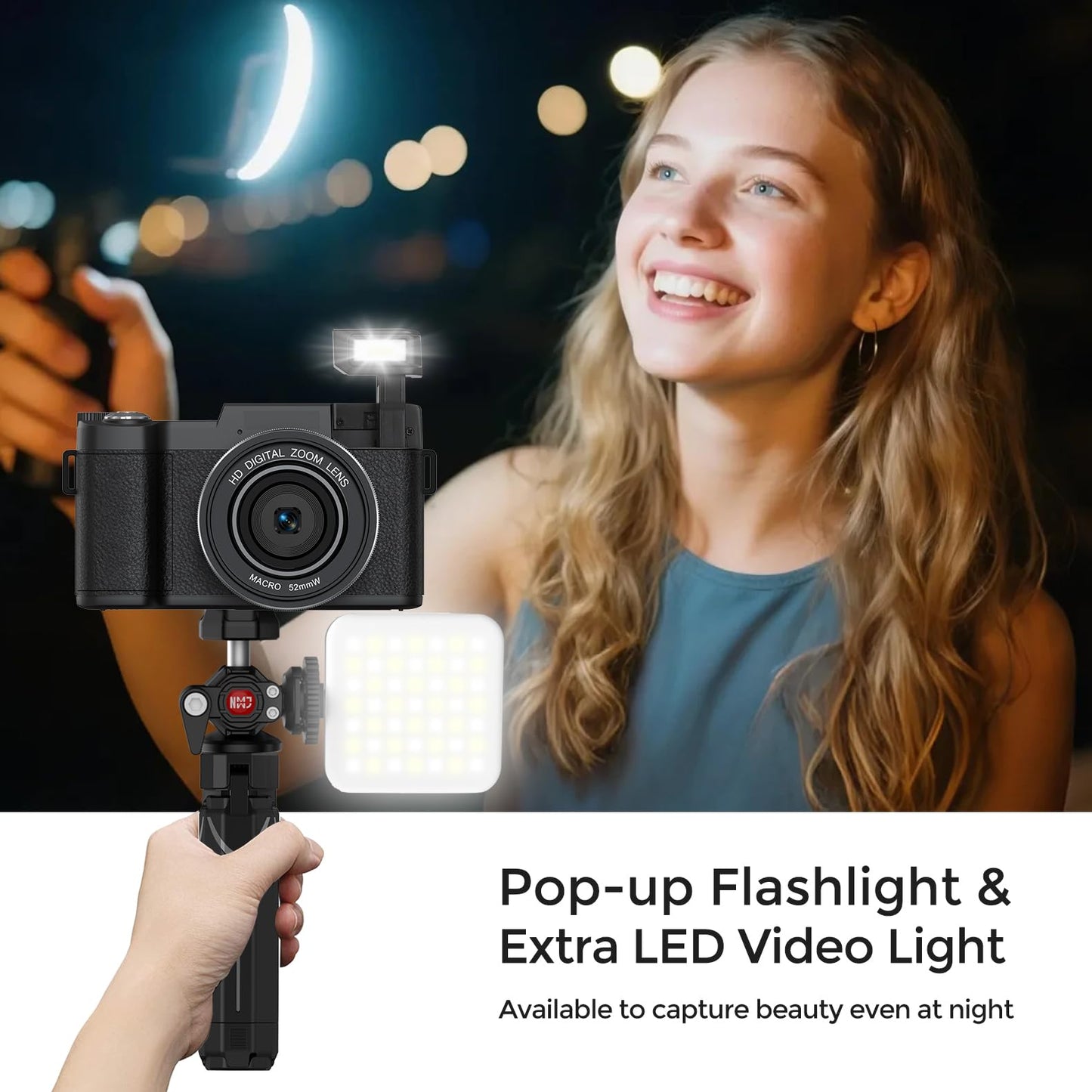 5K Vlogging Camera with WiFi 64MP 4K Digital Camera for Photography Vlog Camera with Flip Screen Video Camera for YouTube with Selfie Light, Desk Tripod, Batteries