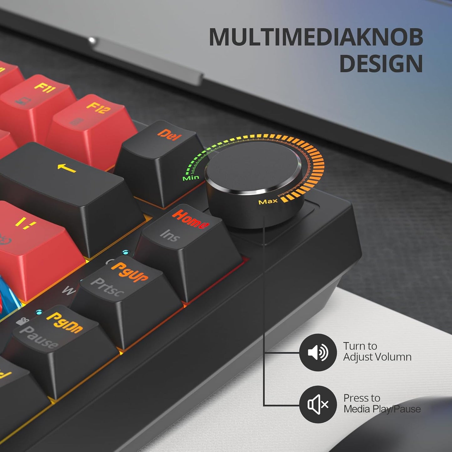 75% Mechanical Gaming Keyboard, Hot Swappable RGB Backlit Custom With Knob, Gasket Mount USB Wired, 82 Keys Blue White Linear Red Switch (82 Blue White)