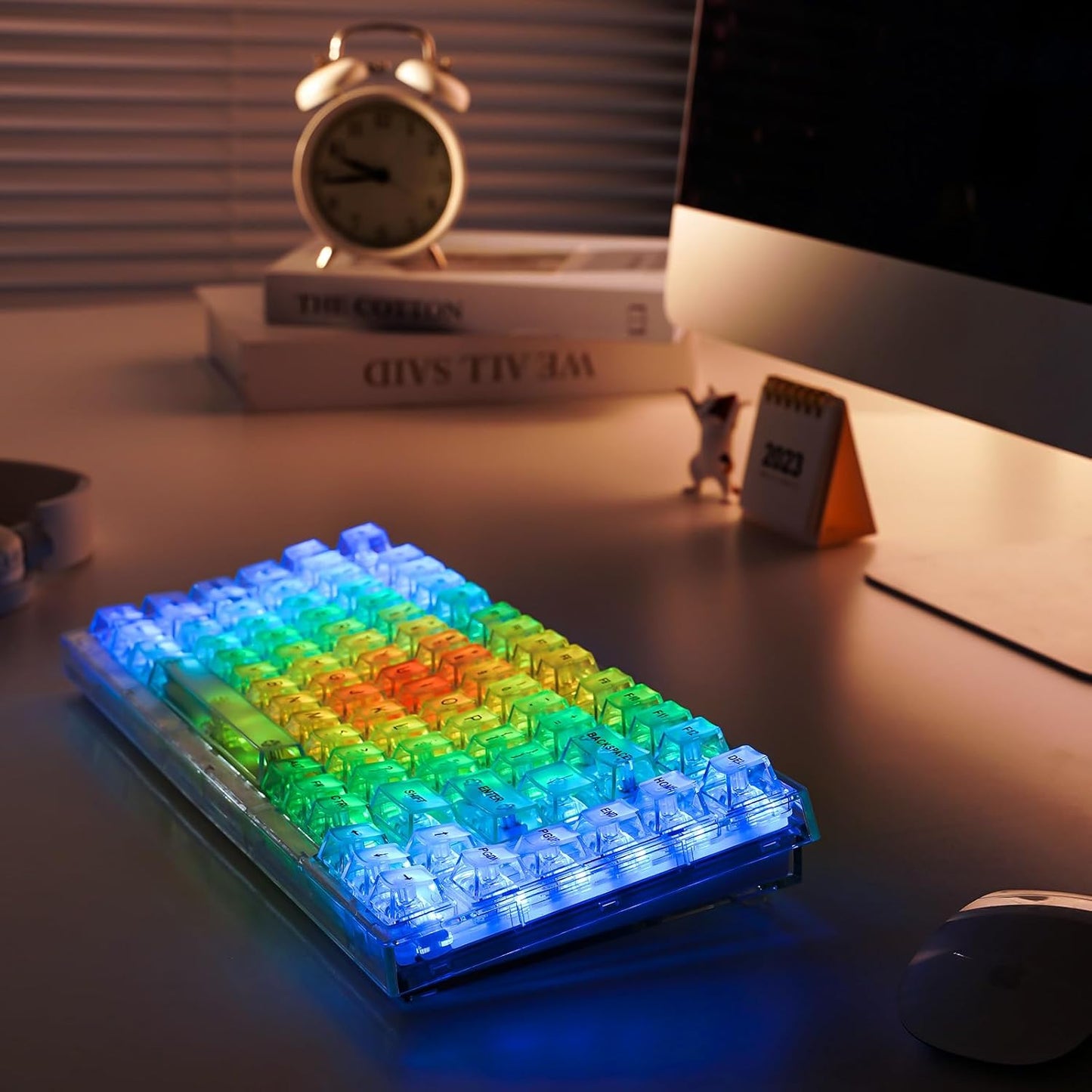 YUNZII X75 82 Key Hot Swappable Mechanical Keyboard with Transparent Keycaps, 75% Layout Gasket Mount RGB Backlit for Windows/Mac (Kailh Jellyfish Switch, Wired-White)