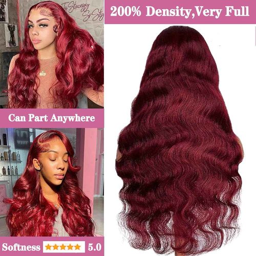 JTMMP 28 Inch 99J Burgundy Lace Front Wigs Human Hair 13X6 Body Wave Lace Front Wigs Human Hair 200% Density HD Transparent Lace Frontal Wigs Human Hair Pre Plucked