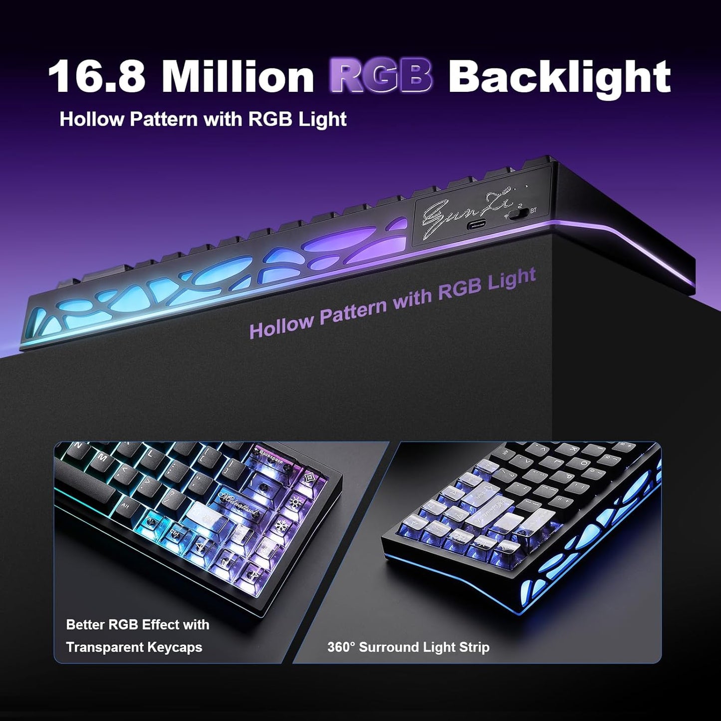 YUNZII AL65 Wireless Mechanical Keyboard, Full Aluminum CNC,Support QMK/VIA Software Gasket Structure,60% Hot Swappable with RGB Backlit BT/2.4G/USB-C for Mac/Windows(Black, Milk V2)