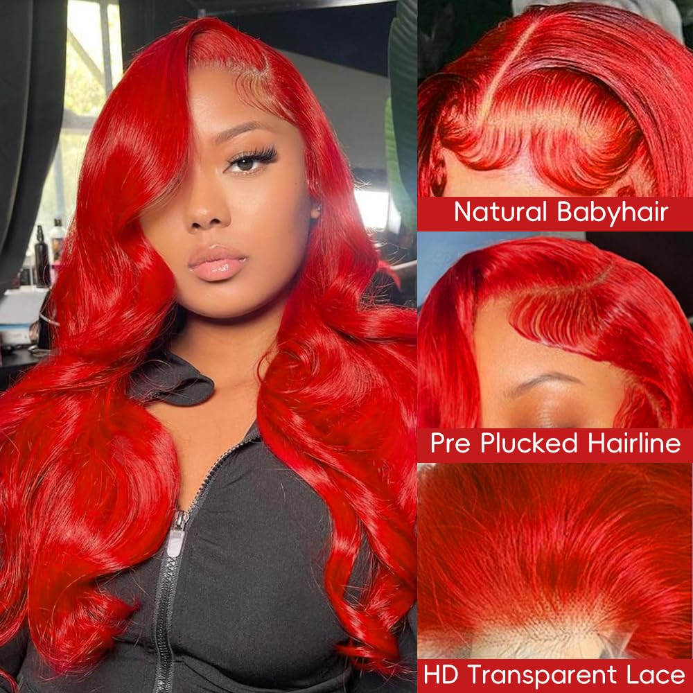 Hiyoker Red Lace Front Wigs Human Hair Pre Plucked Body Wave Red Wig 200 Density Frontal Wigs13x4 HD Red Wig Human Hair 26 Inch