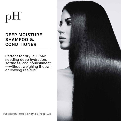 pH PURE HAIR Deep Moisture Shampoo & Conditioner Set - Moisturizing Formula For Dry Damaged Hair - Enriched with Kokum Nut Butter and Rose Extract - 8.45 Oz (Pack of 2)
