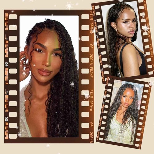 Sangtok 36 inch Knotless Boho Box Braid Wigs, 360 Single Full Lace Braided Curly Wigs for Black Women, Synthetic Black Braided Lace Wig