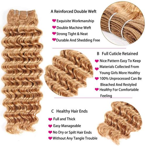 Honey Blonde Bundles Human Hair Color #27 Deep Wave Human Hair Bundles 26 26 26 Inch Brazilian Unprocessed Virgin Hair 3 Bundles Honey Blonde Deep Wave Bundles