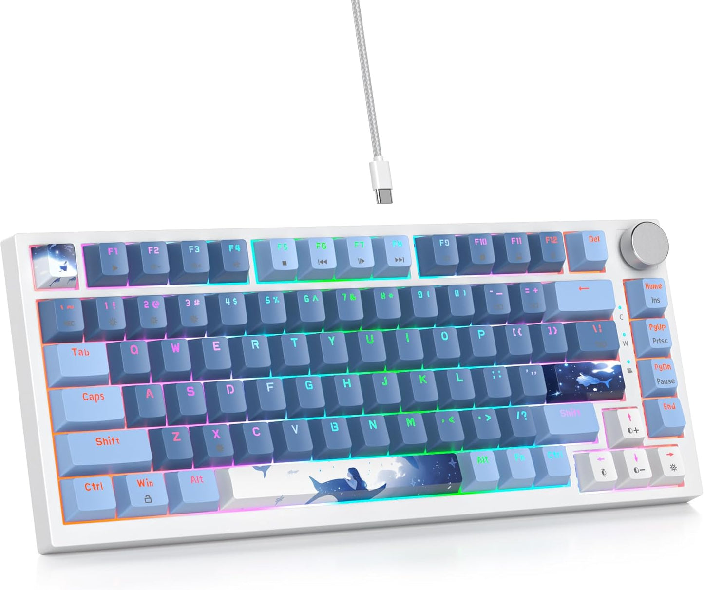 75 Percent Keyboard Gasket-Mounted with Sound Absorbing Pads, 82-Key Compact Wired RGB Mechanical Gaming Keyboard Hot-Swap Socket for Win, 9009